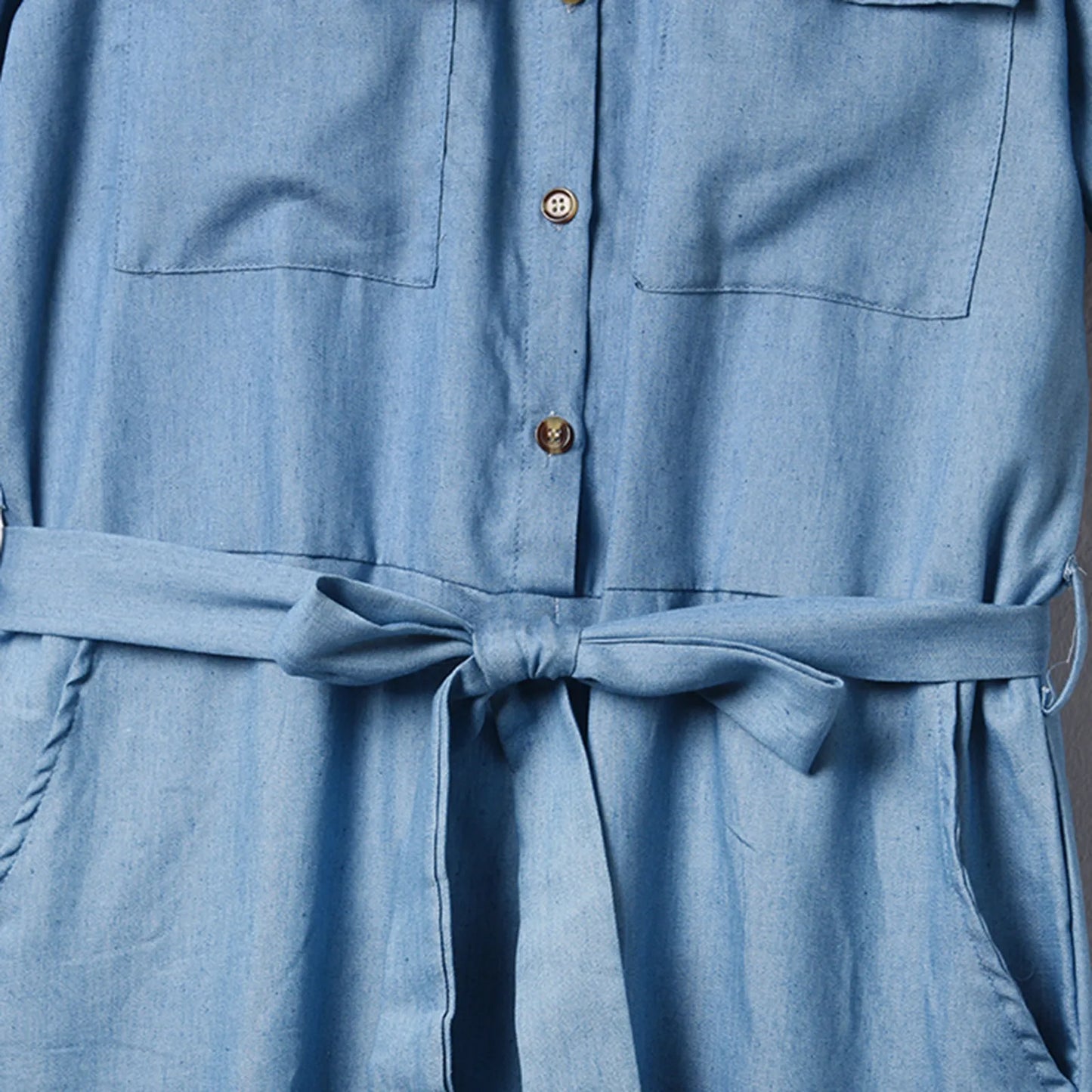 Trousers Denim Jeans Women Jumpsuits Solid Lapel Short-Sleeved Jumpsuit Loose Bottoms Casual Short Pants