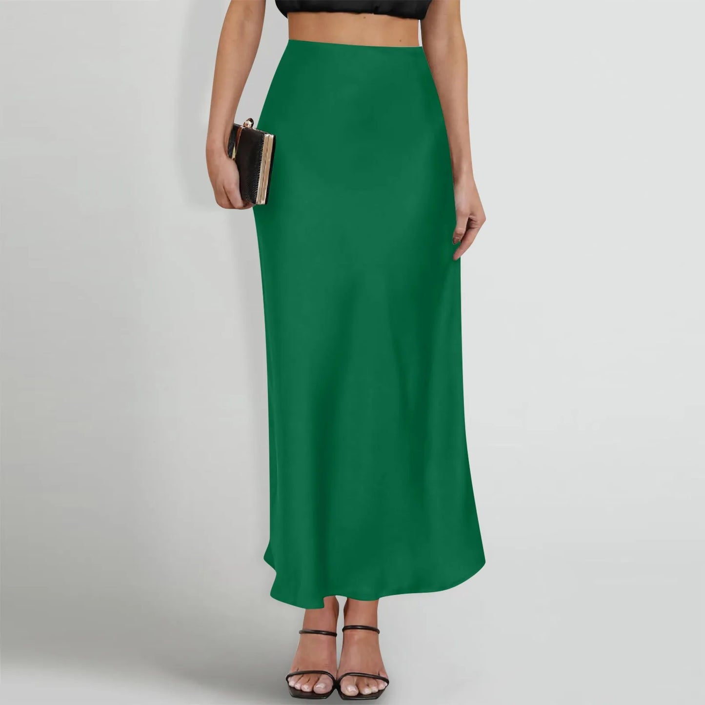 New Long Skirt Light Purple Elegant Satin High Waisted Fishtail Chic Irregular Bag Hip Ruffle Swing Pleated
