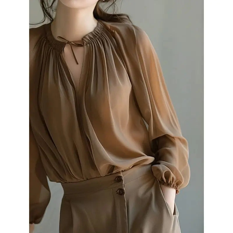 Tops Elegant Women's Spring Fashion Simplicity Solid Color V-neck
