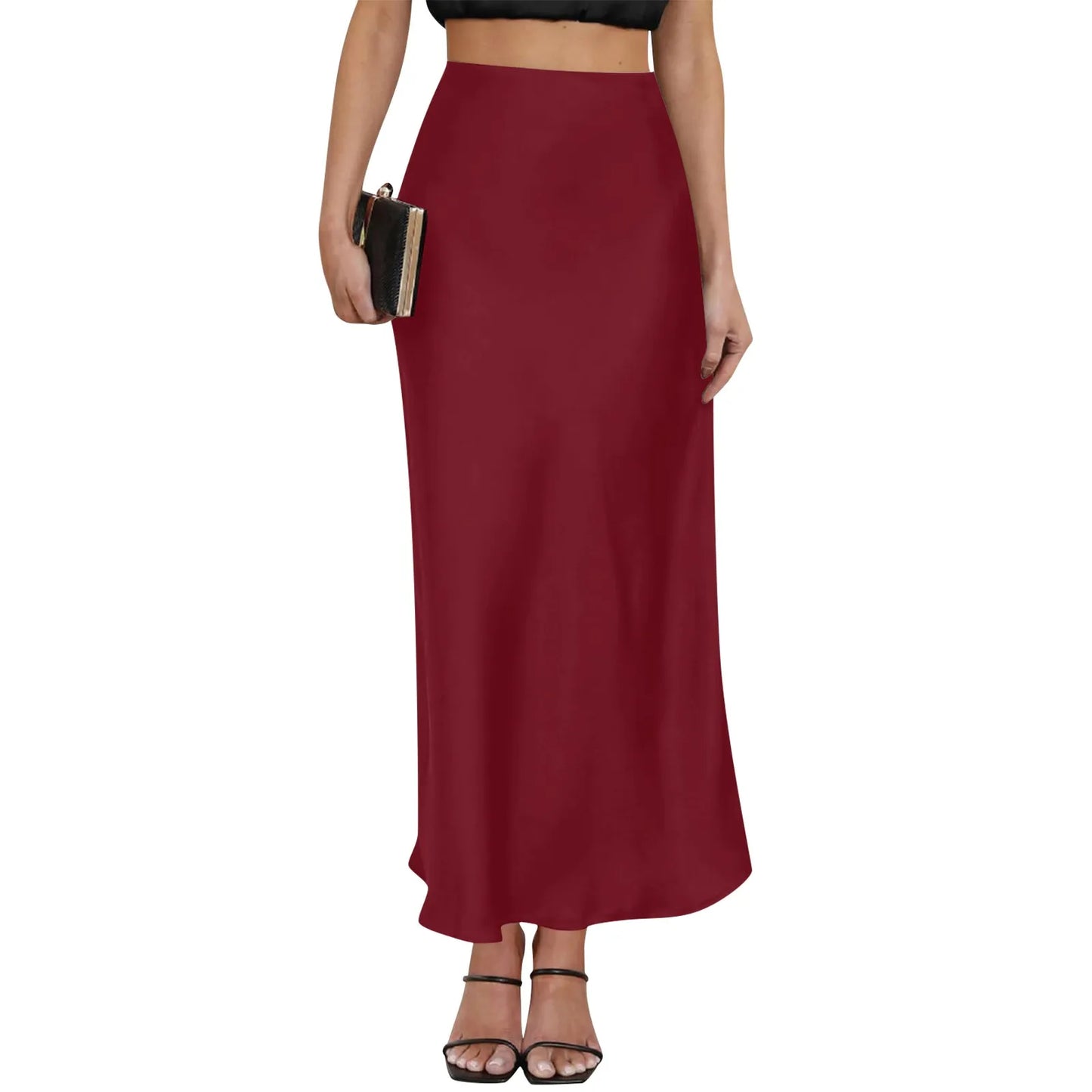 New Long Skirt Light Purple Elegant Satin High Waisted Fishtail Chic Irregular Bag Hip Ruffle Swing Pleated