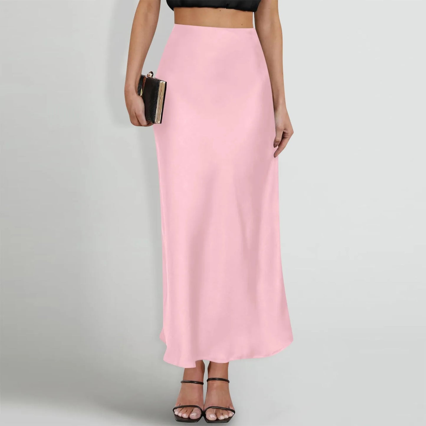 New Long Skirt Light Purple Elegant Satin High Waisted Fishtail Chic Irregular Bag Hip Ruffle Swing Pleated