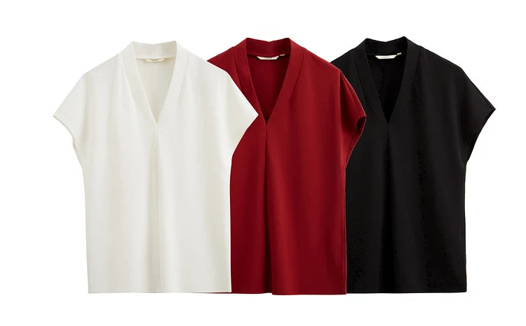 T-shirt for Summer Women's Classic Style Casual Short Sleeve Solid Stretch Female Tops