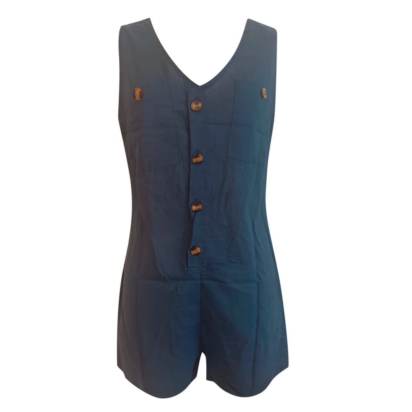 Rhombs for Women's Patchwork Button Front Jumpsuit Solid V Neck Romper Apparatus False Pretense Loose Shorts Jumpsuit Women