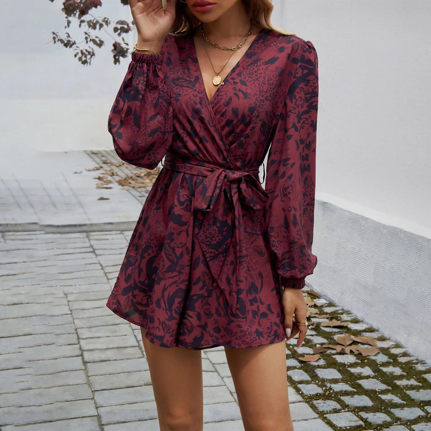 Rhomb for Women's Floral Print  Dress V Neck Self Tie Front Romper High Waist Short Jumpsuit Playsuit Mini Outfits Summer Dresses