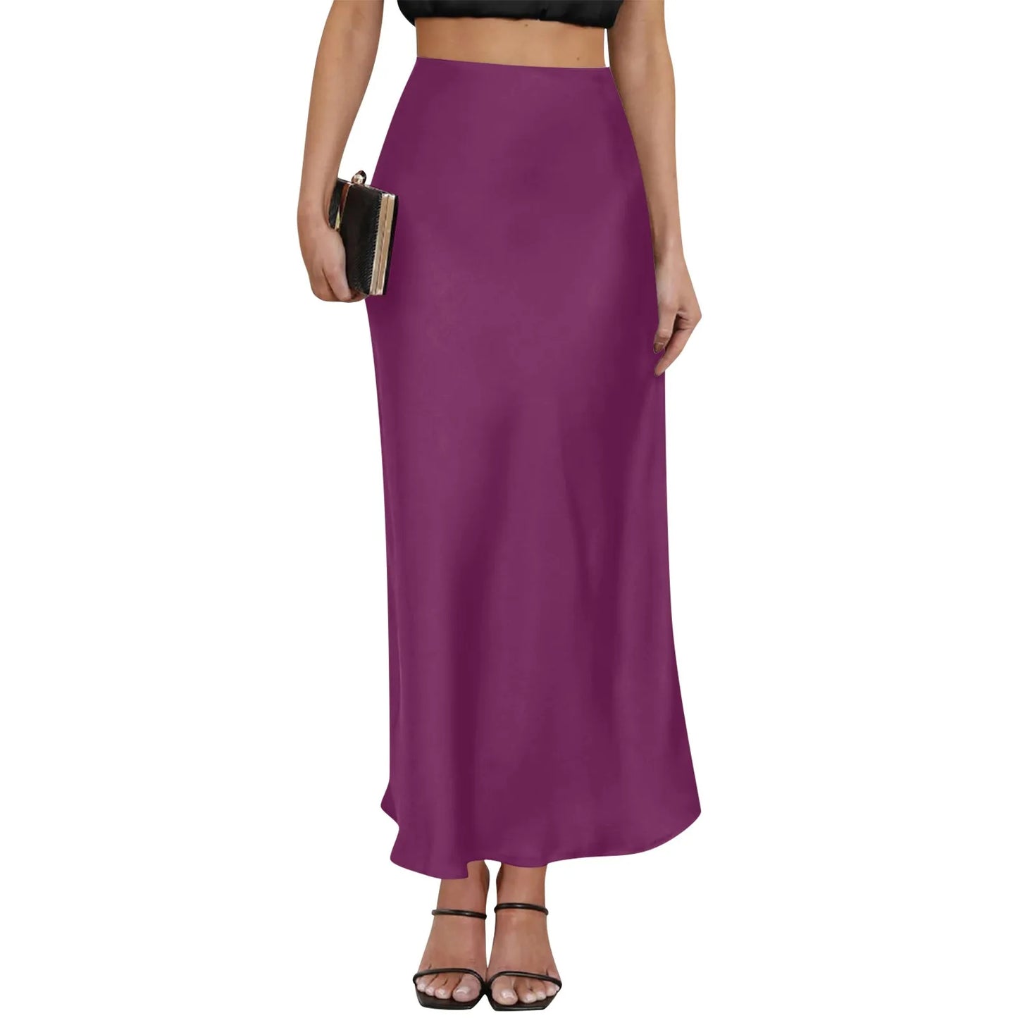 New Long Skirt Light Purple Elegant Satin High Waisted Fishtail Chic Irregular Bag Hip Ruffle Swing Pleated