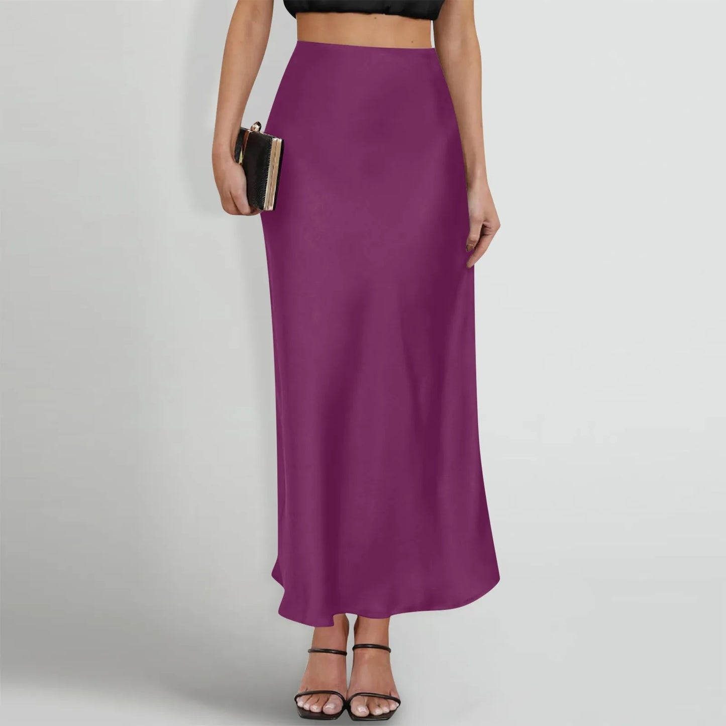 New Long Skirt Light Purple Elegant Satin High Waisted Fishtail Chic Irregular Bag Hip Ruffle Swing Pleated
