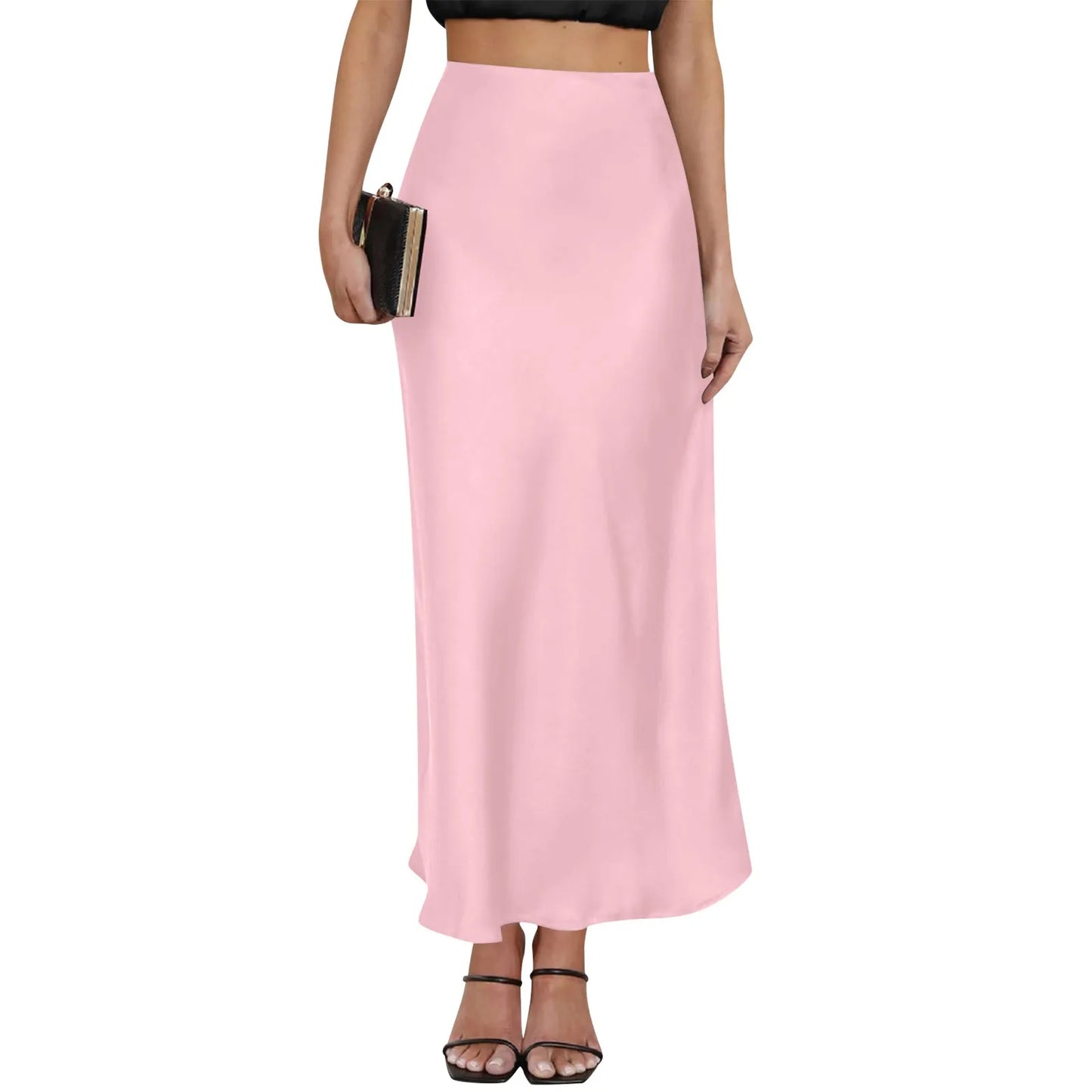 New Long Skirt Light Purple Elegant Satin High Waisted Fishtail Chic Irregular Bag Hip Ruffle Swing Pleated