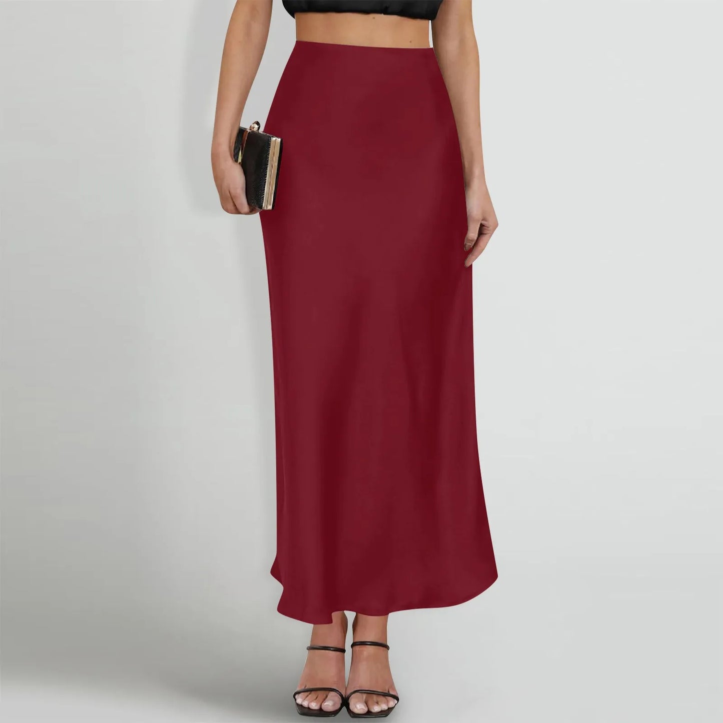 New Long Skirt Light Purple Elegant Satin High Waisted Fishtail Chic Irregular Bag Hip Ruffle Swing Pleated