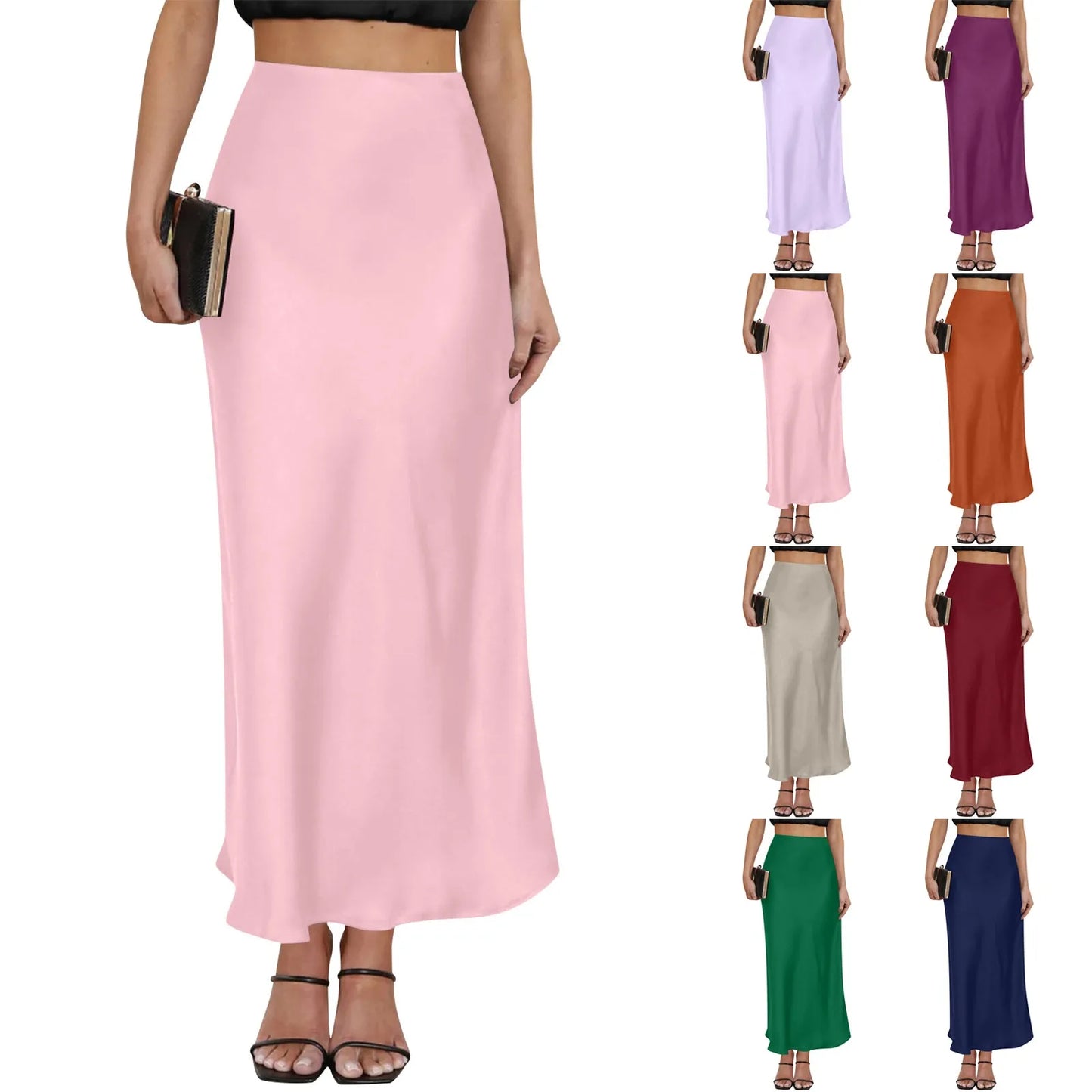 New Long Skirt Light Purple Elegant Satin High Waisted Fishtail Chic Irregular Bag Hip Ruffle Swing Pleated