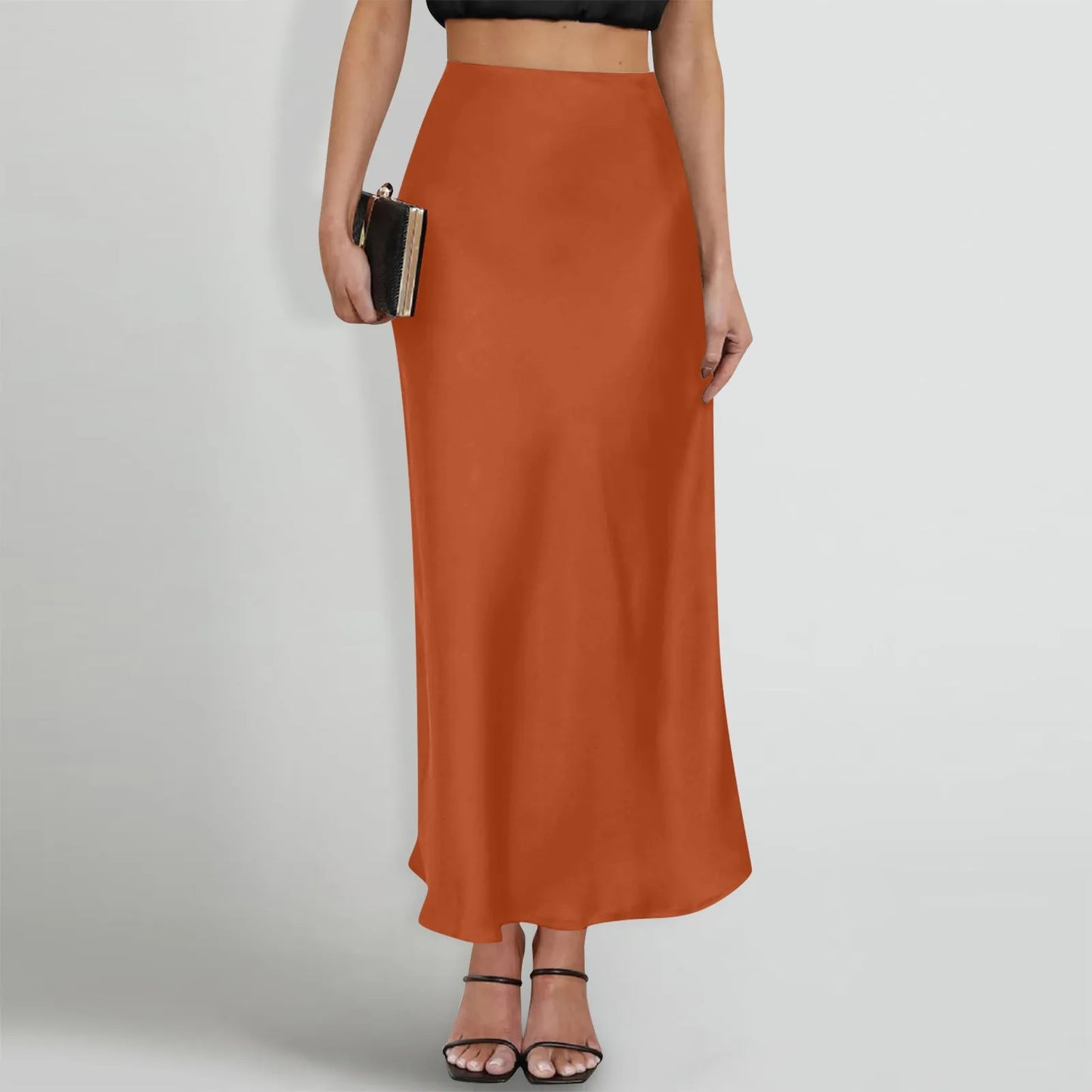 New Long Skirt Light Purple Elegant Satin High Waisted Fishtail Chic Irregular Bag Hip Ruffle Swing Pleated