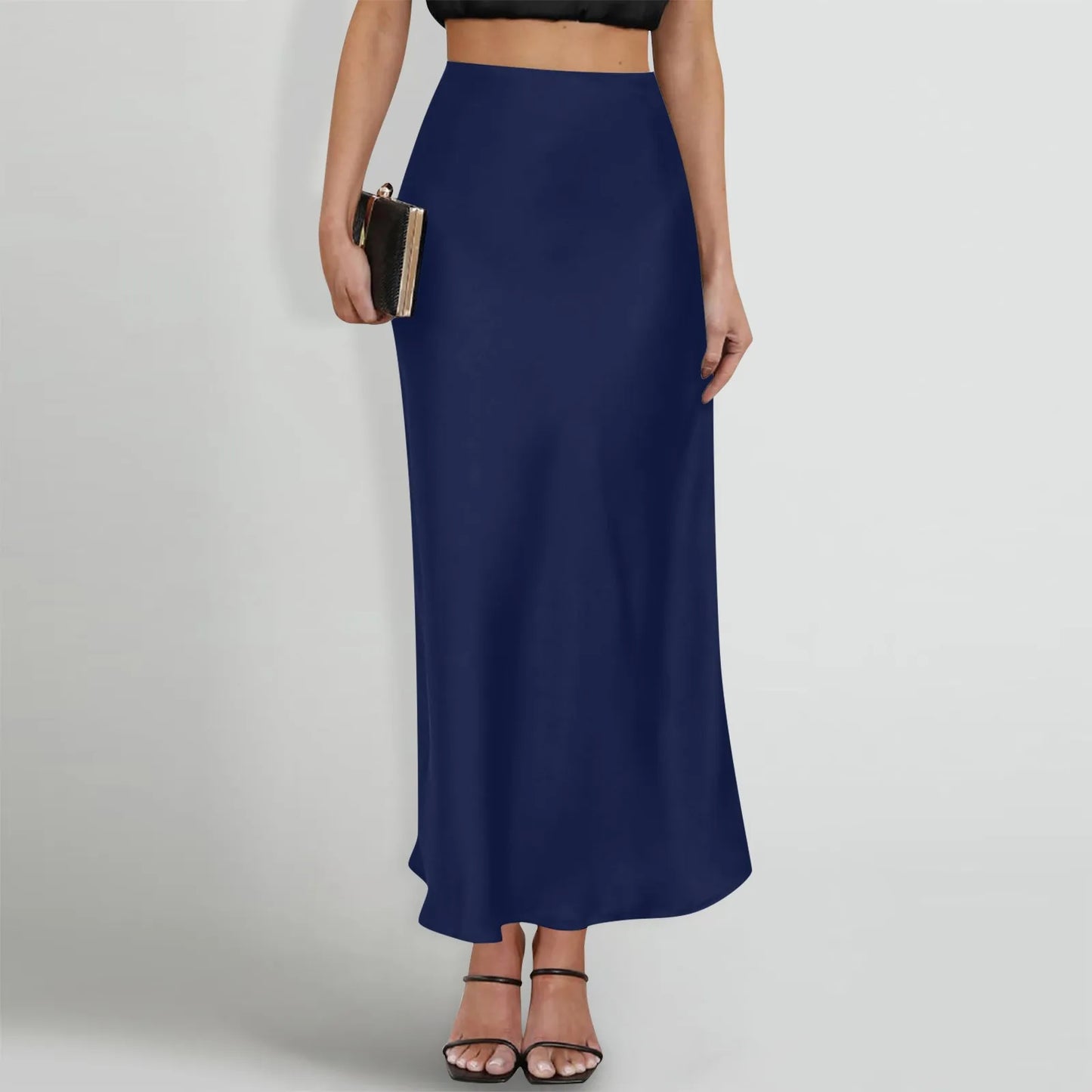 New Long Skirt Light Purple Elegant Satin High Waisted Fishtail Chic Irregular Bag Hip Ruffle Swing Pleated