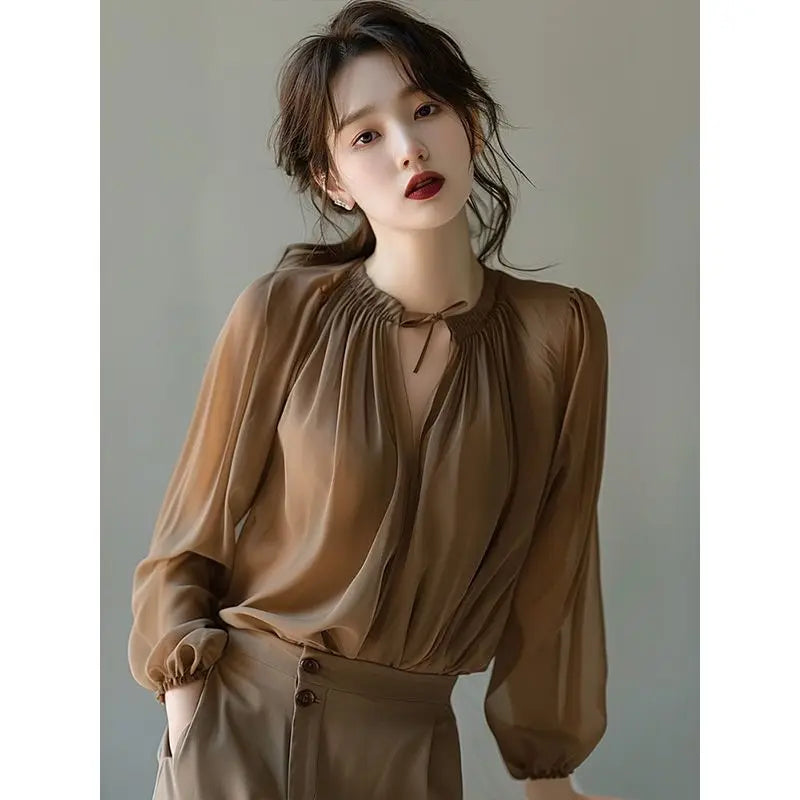Tops Elegant Women's Spring Fashion Simplicity Solid Color V-neck