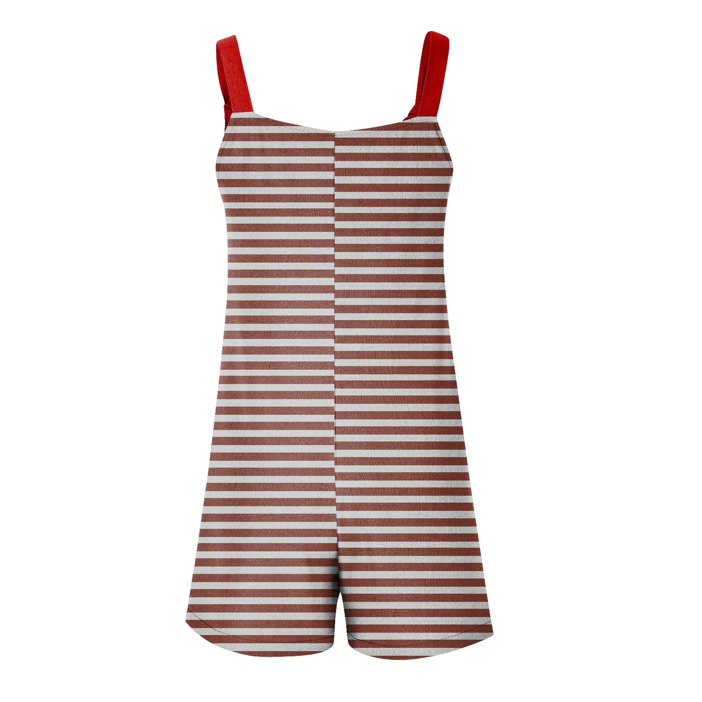 Rhomb for Women Striped Print Jumpsuit Fashion Summer Casual Rompers with Pocket Strap Tie Knot Short Jumpsuits