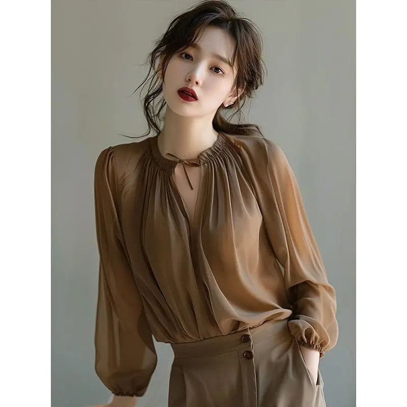 Tops Elegant Women's Spring Fashion Simplicity Solid Color V-neck