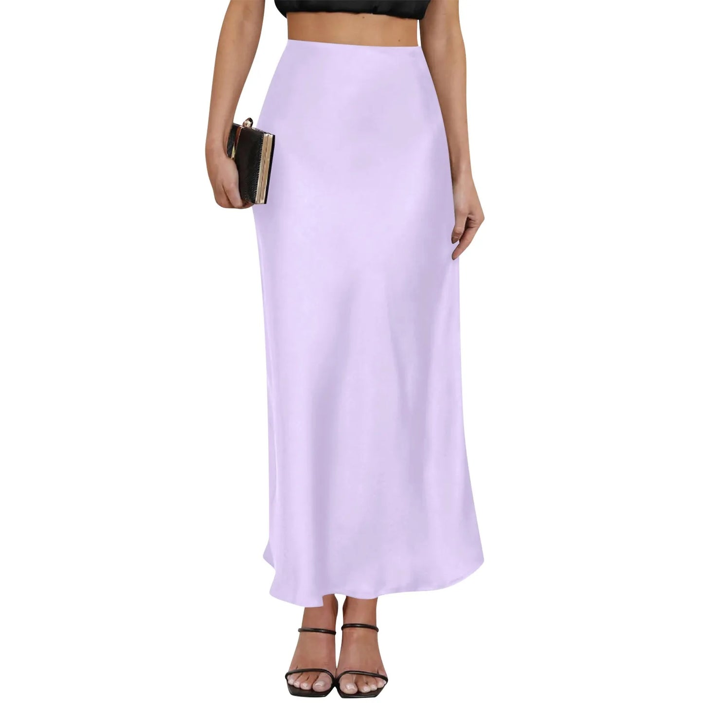New Long Skirt Light Purple Elegant Satin High Waisted Fishtail Chic Irregular Bag Hip Ruffle Swing Pleated